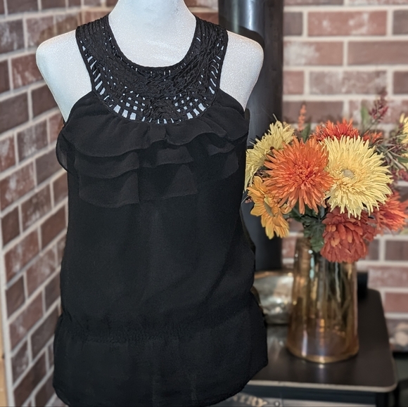 100% Silk Black Sleeveless Peplum Ruffled Blouse-White House Black Market XS - Picture 12 of 14